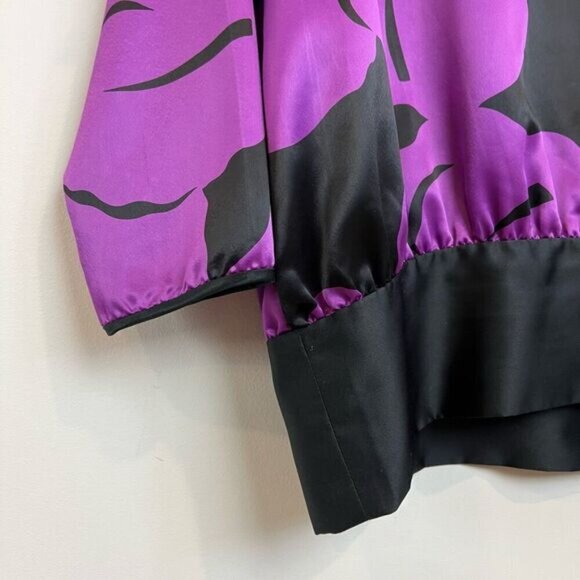 VTG Oscar De La Renta Purple Swirl Black Waist Kaftan Long Sleeve Top Medium - Picture 7 of 10